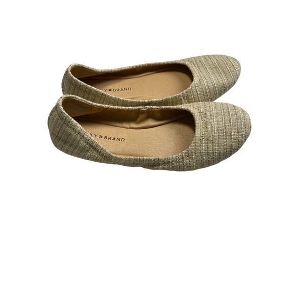 Lucky Brand Emmie Tweed Fabric Flats Light Stone Pala Woven Size 8.5 M Casual - Picture 3 of 9